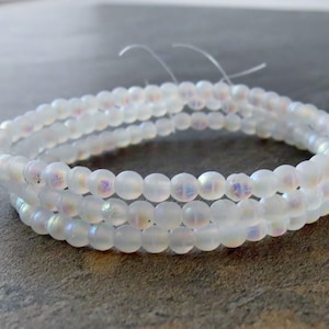 NEW Snow White Etched AB 3mm Druk Czech Glass Round Bead : 50 Czech 3mm Beads