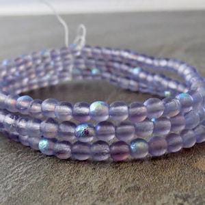 NEW Thistle Etched AB 3mm Druk Czech Glass Round Bead : 50 Czech 3mm Etched Purple Beads