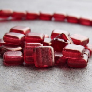 Halo Cardinal CzechMates Czech Glass Bead 6mm Two Hole Tile : 25 pc Czech Red Tile