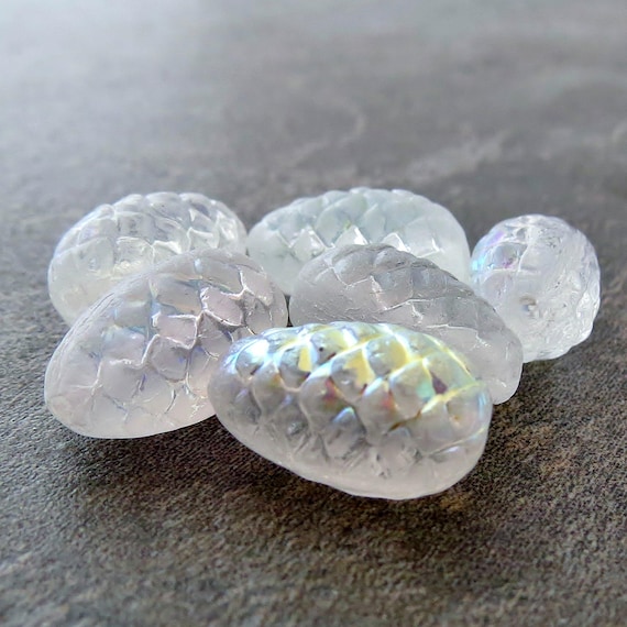 NEW Transparent Matte AB Pine Cone Bead Czech Glass 13mm : 6 pc White Pine Cone Bead for Jewelry Making