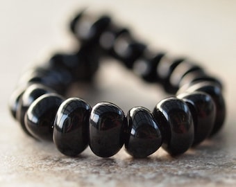 Jet Black Czech Glass 6x8mm Nugget Bead : 25 pc Black Nugget