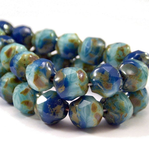 Czech Glass Bead Marbled Blue Picasso 8mm FP Baroque - 12