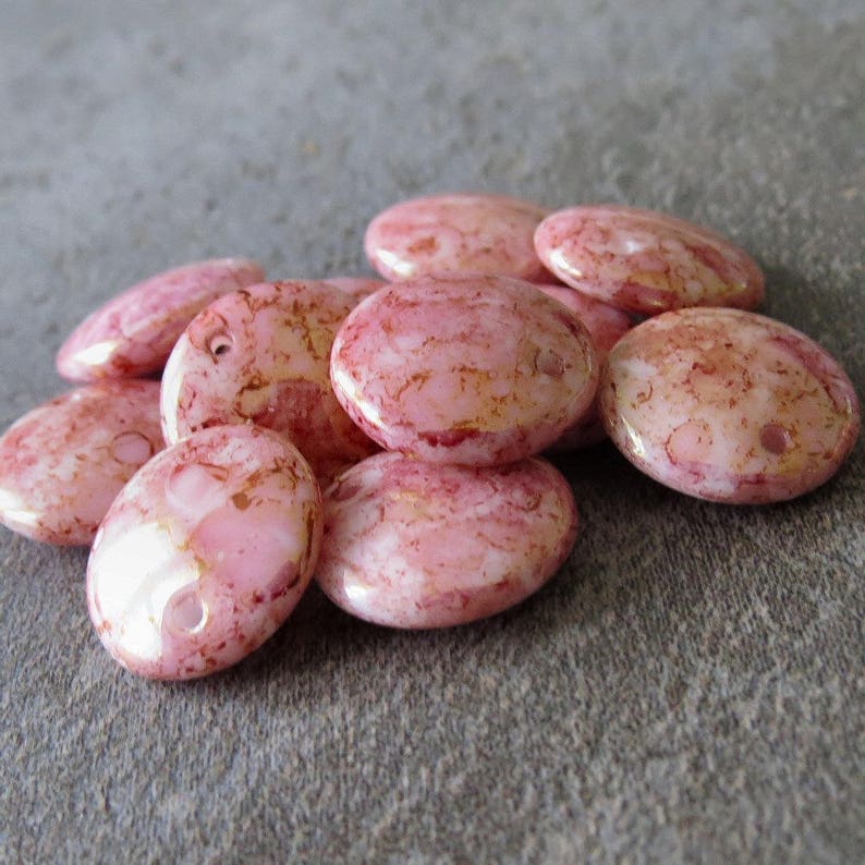 12 pc Pink Gold Lentil 12mm Rose Gold Luster Czech Glass Bead Lentil