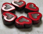 Opaque Red Czech Glass 14mm Picasso Heart Bead : LAST 5 pc Red Heart Bead
