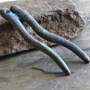 Mykonos Greek 53mm Dangle Charm Green Patina : LAST 2 pc Metal Casting Wavy Spike Greek Verdigris Charm