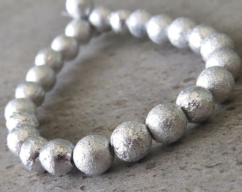 6mm Silver Ore Etched Druk Czech Glass 6mm Round Bead : Full Strand Czech 6mm Etched Silver Beads