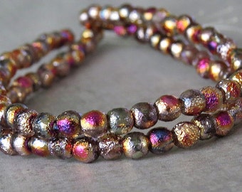 Infernal Etched 4mm Druk Czech Glass 4mm Round : 50 pc Czech 4mm Beads
