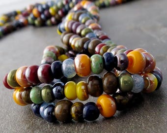 NEW Dark Indian Corn Picasso Czech Glass Seed Bead 5/0 Luster Mix :  10 Inch Strand