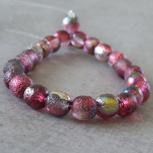 Etched Magic Raspberry 6mm Druk Czech Glass Round Bead : 25 Czech 6mm Etched Pink Beads