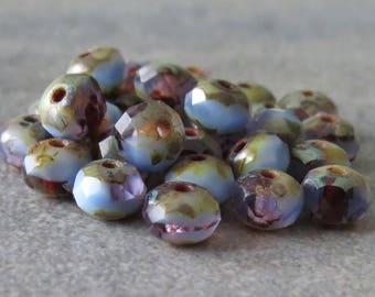 NEW Sky Blue Lavender Picasso Mix Czech Glass Beads 5x3mm Faceted Rondelle :  30 pc Full Strand Czech Bead