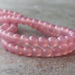 4mm Milky Pink Sueded Gold Czech Glass Bead Round Druk :  100 pc Pink Gold Suede 4mm Druk