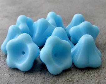 Turquoise Blue Czech Glass Bead Large 11x13mm  Bell Flower : 10 pc