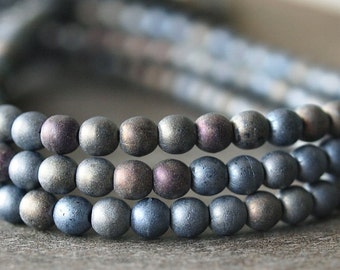 Grün grau Iris Matt 4mm Tschechische Glas Runde Druk Perle : 50 pc Strang Matt grau 4mm Runde
