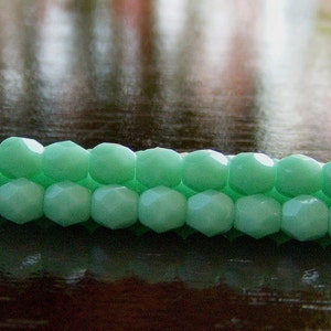 Turquoise Green Czech Glass Bead 4mm Faceted Round 50 pc Strand image 1