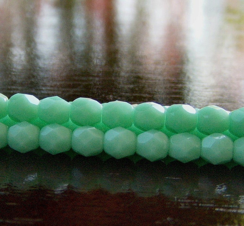 Turquoise Green Czech Glass Bead 4mm Faceted Round 50 pc Strand image 1