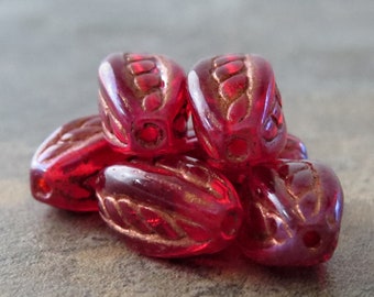 NEW Ruby Red Pink Luster Copper Wash Czech Glass 15x9mm Oval Twist : 6 pc