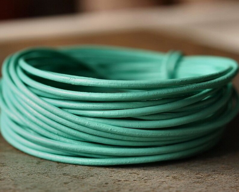 1.5mm Round Leather Cord Mint Green 15 Feet Genuine Leather Cord