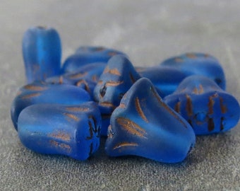 Sapphire Blue Bronze 10mm Czech Glass Lily Flower : 10 pc Blue Flower DIY Jewelry Beads