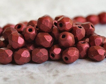 Lava Czech Glass Matte Metallic Bead 4mm Faceted Round : LAST 50 pc 4mm Lava Bead