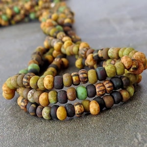 Matte 8/0 Seed Teardrop Aged Opaque Picasso Czech Glass Striped Seed Bead Mix : 20 inch Strand