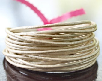 2mm Round Leather Cord Metallic Pearl : 15 Feet Genuine Leather Cord