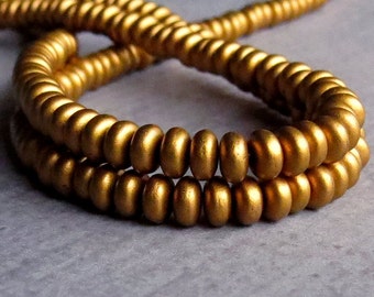 4mm Matte Metallic Antique Gold Czech Glass Bead Rondelle Spacer : 100 pc Gold Rondelle Beads