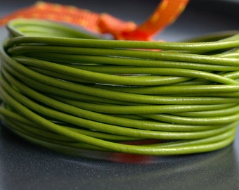 1.5mm Round Leather Cord  Fern : 15 Feet Genuine Leather Green