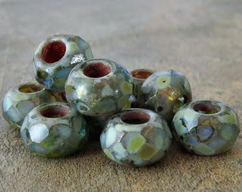 Beret w Copper Lining Large Hole Czech Glass Fire Polished Roller Beads 6x9mm ~ 10 Pcs