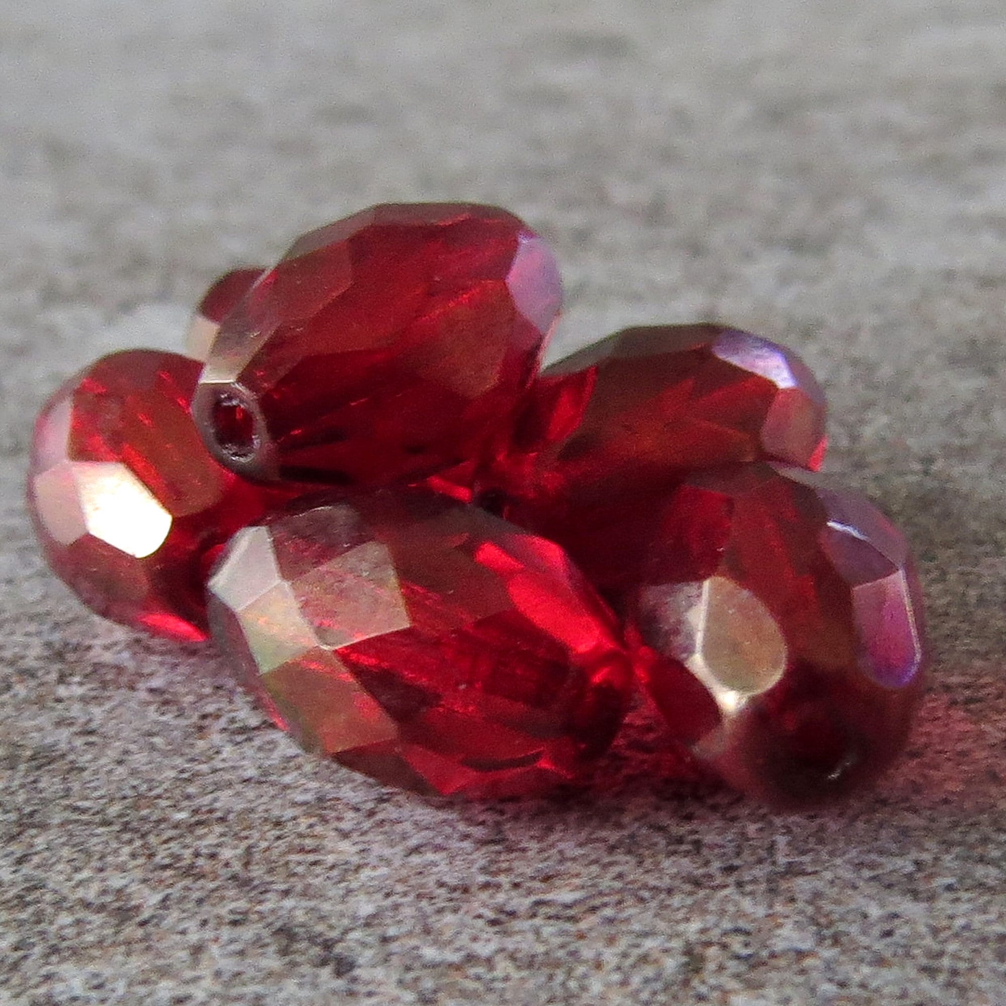 Ruby Red Gold Luster Czech Glass 12x8mm Faceted Oval : 6 Pc