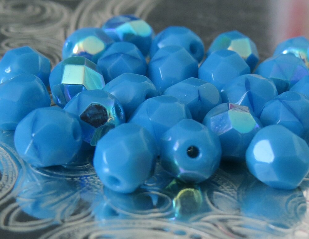 25 Perles Facettées De Bohême 6mm Turquoise AB - Preciosa, Pour Création Bijoux