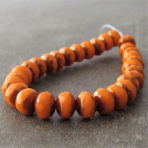 Bright Orange Bronze Czech Glass Beads 5x3mm Faceted Rondelle : 30 pc Spacer Strand