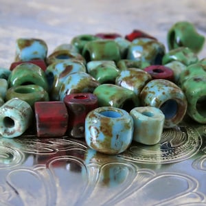 Aged 5mm Crow Bead Tile Bead Czech Glass Picasso Mix : Full Strand