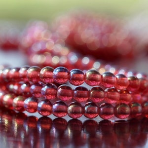 Czech Glass Bead Fuchsia Luster Iris 4mm Round Druk : LAST 100 pc Pink 4mm Round Beads
