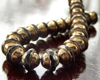 Jet Bronze Czech Glass Beads 8x10mm Flying Saucer : 10 pc Black UFO