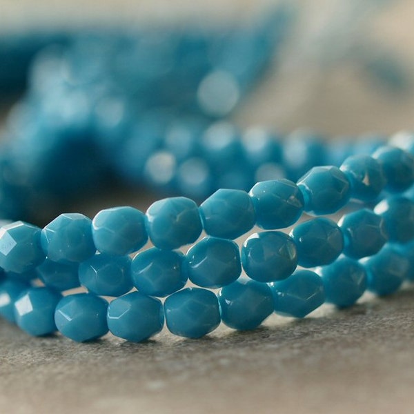 Turquoise Blue Czech Glass Bead 4mm Round : LAST Full Strand 50 pc 4mm Blue Round Bead