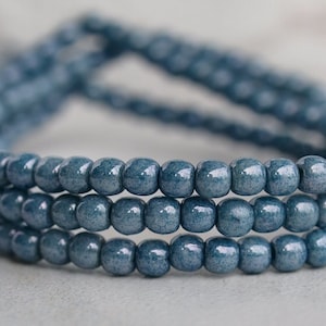 Denim Blue Czech Glass 3mm Round Druk Bead : 50 pc Blue 3mm Round