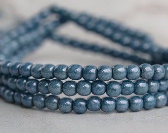 Denim Blue Czech Glass 3mm Round Druk Bead : 50 pc Blue 3mm Round