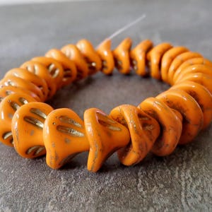 NEW Three Petal Flower Pumpkin Orange Czech Glass Bead  :  12 pc 12mm Orange Flower