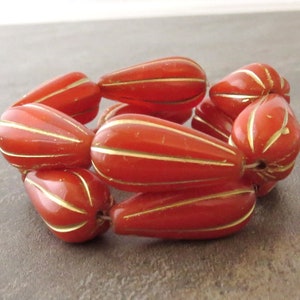 Lady Bug Red Orange Gold Wash 22mm Melon Drop Czech Glass Large Teardrop Bead image 6