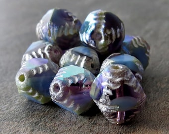Cornflower Violet 10x8mm Bicone Silver AB Czech Glass Bead : 10 pc Faceted Purple Blue Bicone