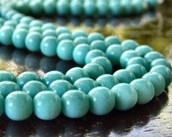 Turquoise 6mm Czech Glass Round Druk Bead : 50 pc 6mm Green Round