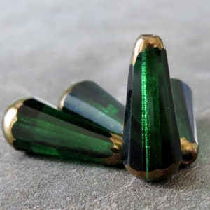 Emerald Bronze 20mm Faceted Czech Glass Green Teardrop Bead : LAST 2 or 4 Beads
