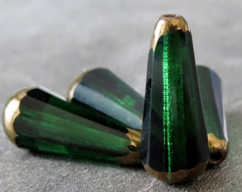 Emerald Bronze 20mm Faceted Czech Glass Green Teardrop Bead : LAST 2 or 4 Beads