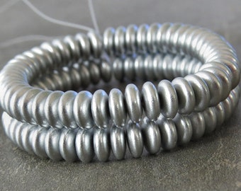 Satin Finish Silver 6mm Metallic Czech Glass Bead Rondelle Spacer : 50 pc Silver Rondelle Beads