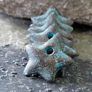 Star Green Patina Mykonos Greek 12mm Charm : 4 pc Metal Casting Greek Verdigris Star Charm