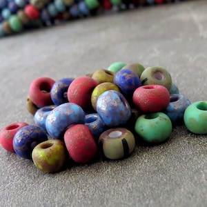 Matte Green Velvet 2/0 Czech Glass Striped Picasso Mix Seed Bead :  6 inch Strand Seed Bead