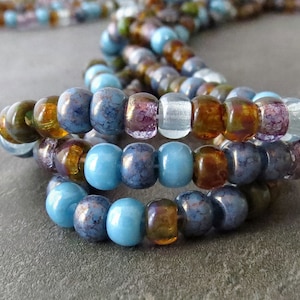 2/0 Moody Blue Czech Glass Picasso Seed Bead Mix : 6 inch Strand 35 Beads