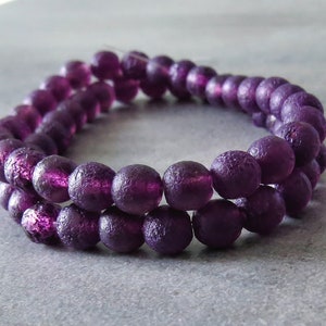 Deep Violet Purple Etched Czech Glass Round 6mm Druk Bead : 30 pc Full Strand