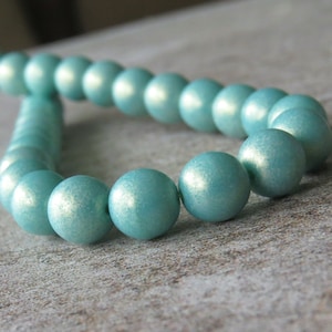 8mm Turquoise Sueded Gold Czech Glass Bead 8mm Round Druk : 25 pc Sueded Turquoise 8mm Druk