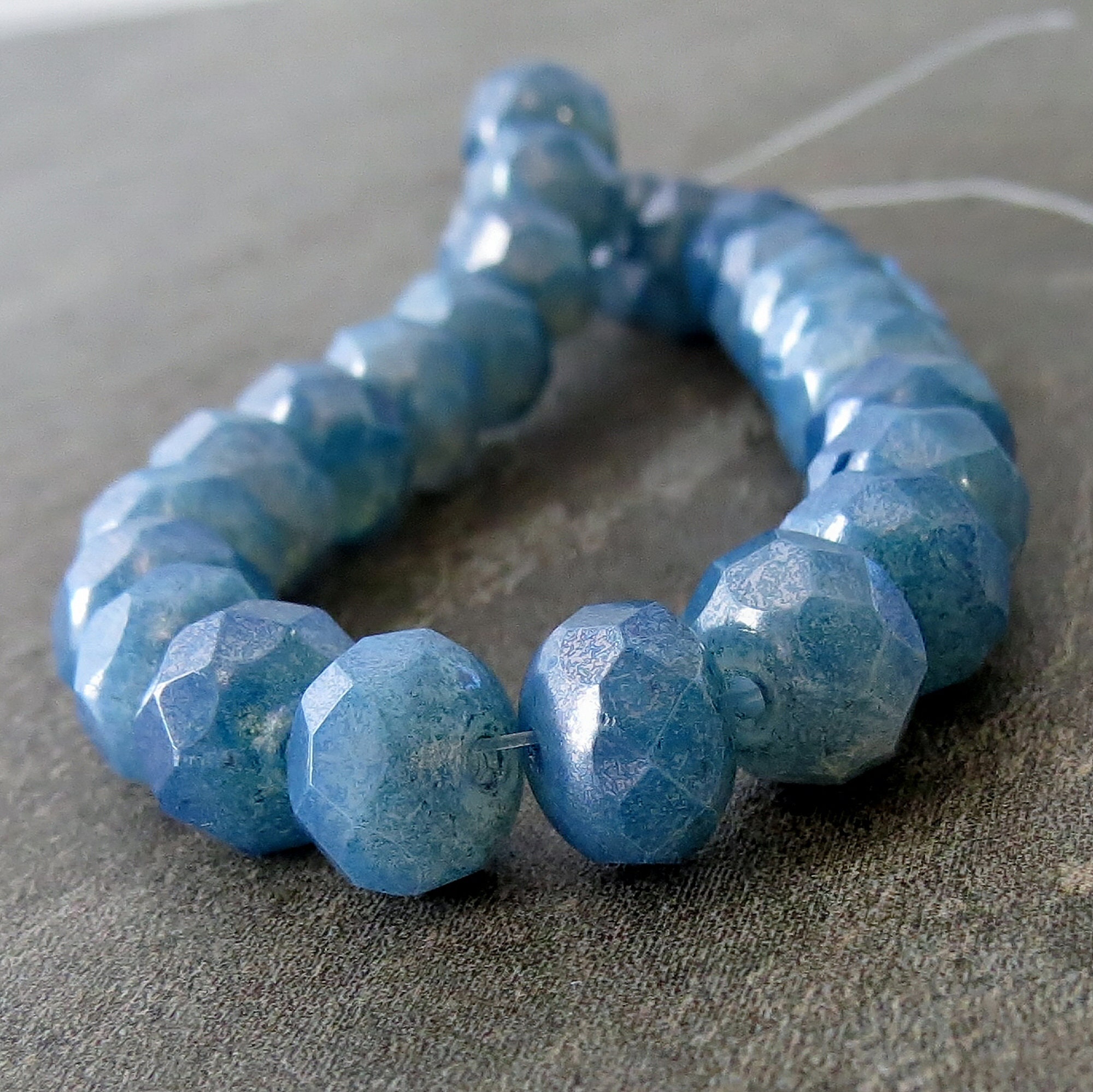 Denim Blue Czech Glass Beads 8x6mm Faceted Rondelle : 12 Pc Slate